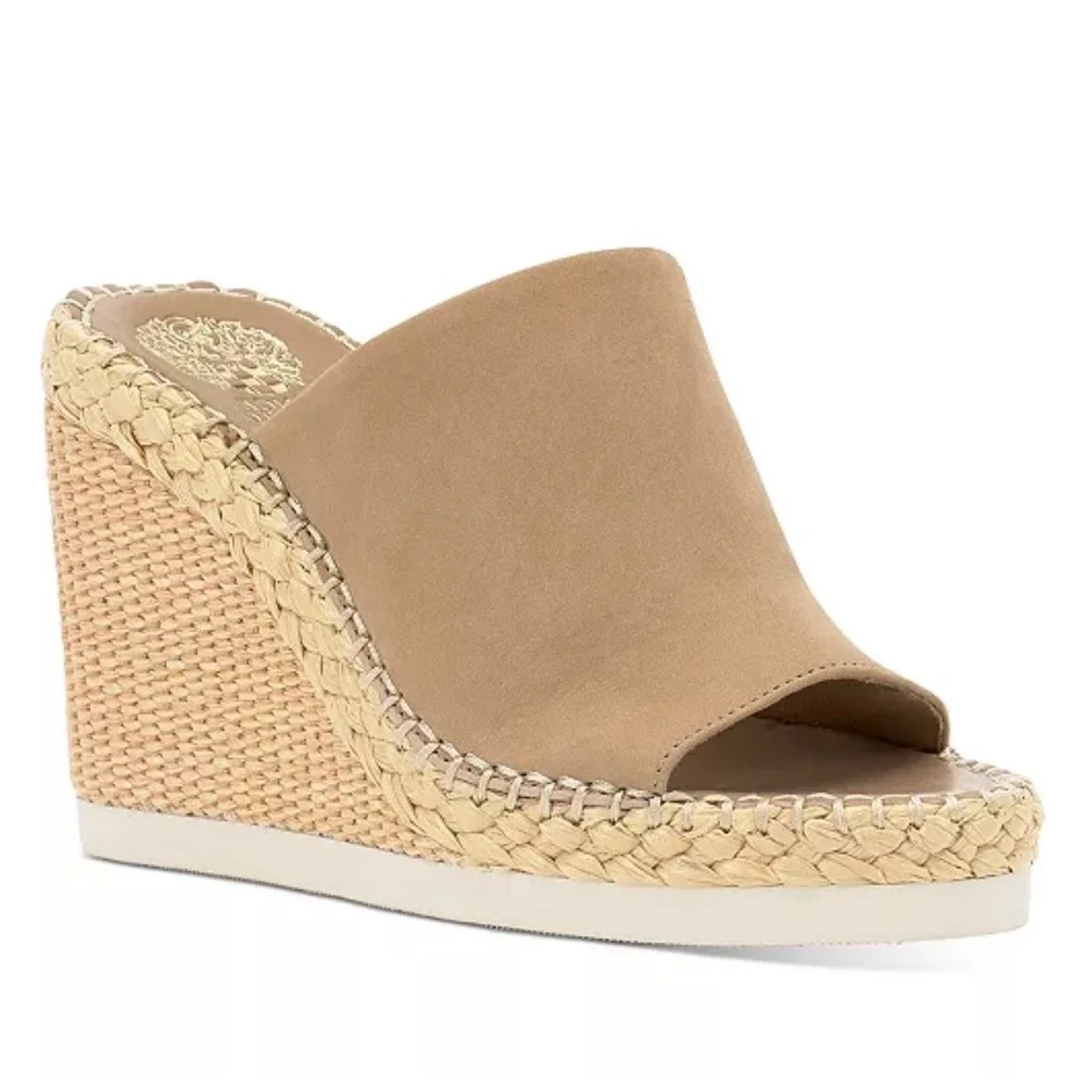 New Vince Camuto Brissia Tortilla Nubuck Espadrille Platform Wedge Mule Size 11M